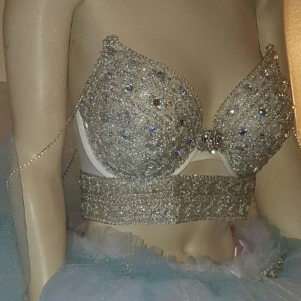 Silver & Blue Rhinestone Bralette Ballgown Set - Picture 2 of 8